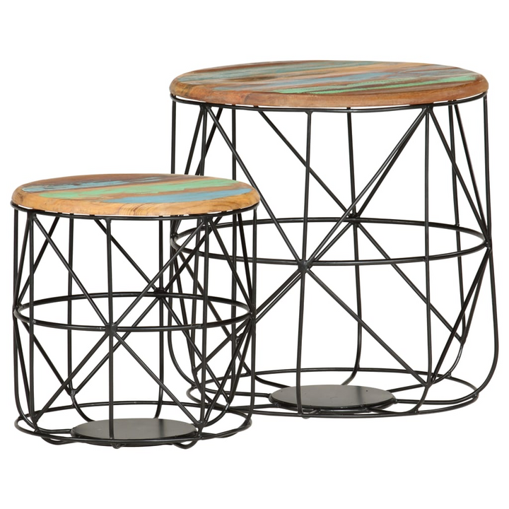 Reclaimed Wood Coffee Tables, Set of 2 - Vintage Style, Solid Wood & Iron Mesh, Unique Design - Premium  from Home Treasures - Just £103.99! Shop now at Home Treasures