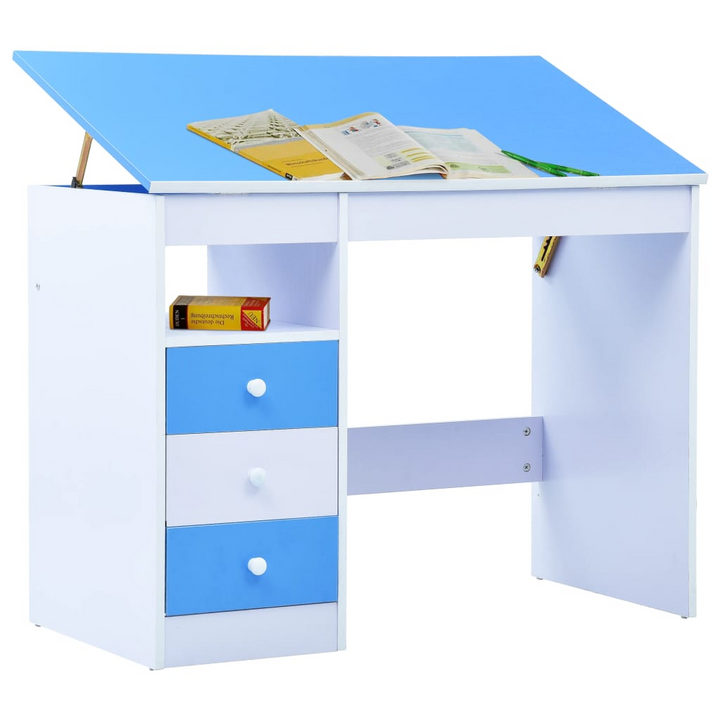 Children's Tiltable Drawing and Study Desk - Blue and White, Adjustable Height, 100 x 55 x 73-87 cm - Ideal for Kids' Study and Play - Premium  from Home Treasures - Just £139.99! Shop now at Home Treasures