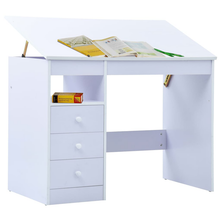 Adjustable Children's Tiltable Drawing and Study Desk - White (100 x 55 x 73-87 cm) with Storage Drawers and Shelf - Premium  from Home Treasures - Just £141.99! Shop now at Home Treasures