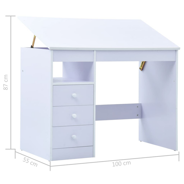 Adjustable Children's Tiltable Drawing and Study Desk - White (100 x 55 x 73-87 cm) with Storage Drawers and Shelf - Premium  from Home Treasures - Just £141.99! Shop now at Home Treasures