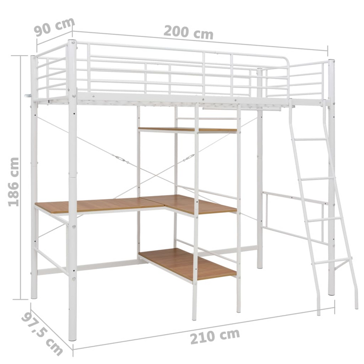 White Metal Bunk Bed with Table - Space-Saving 90x200 cm Design, Perfect for Kids (Mattress Not Included) - Premium  from Home Treasures - Just £341.99! Shop now at Home Treasures