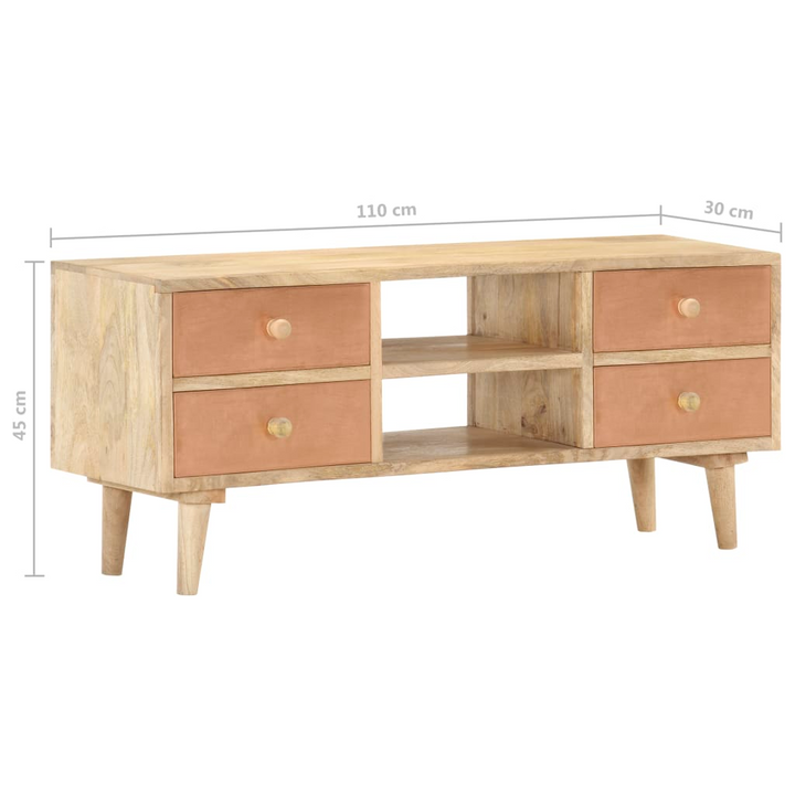 Rustic Solid Mango Wood TV Cabinet – 110 x 30 x 45 cm | Handcrafted Entertainment Center with 4 Drawers - Premium  from Home Treasures - Just £178.99! Shop now at Home Treasures