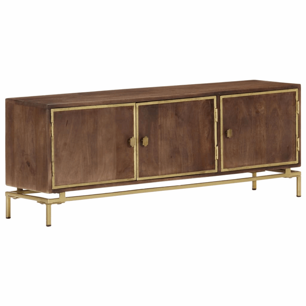 Elegant Antique Styled Solid Mango Wood TV Cabinet - 120 x 30 x 46 cm | Rustic Media Console with Brass Accents - Premium  from Home Treasures - Just £214.99! Shop now at Home Treasures