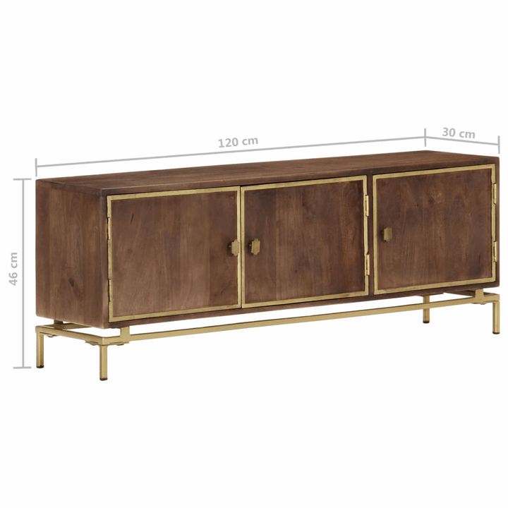 Elegant Antique Styled Solid Mango Wood TV Cabinet - 120 x 30 x 46 cm | Rustic Media Console with Brass Accents - Premium  from Home Treasures - Just £214.99! Shop now at Home Treasures