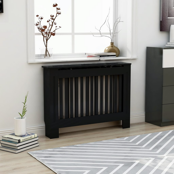 Elegant Black Radiator Cover - 112x19x81.5 cm | Stylish & Durable MDF Cabinet with Modern Slatted Design - Premium  from Home Treasures - Just £86.99! Shop now at Home Treasures