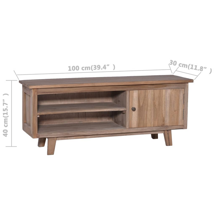 Handcrafted Solid Teak TV Cabinet - Rustic Colonial-Style Entertainment Center with Natural Finish and Storage - Premium  from Home Treasures - Just £148.99! Shop now at Home Treasures