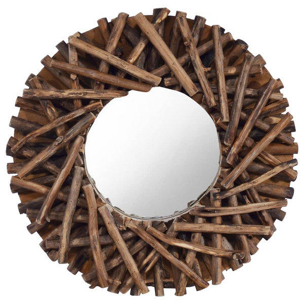 Rustic Round Wall Mirror with Handwoven Teak Frame - 40cm Diameter | Perfect for Bathroom, Living Room, and More - Premium  from Home Treasures - Just £54.99! Shop now at Home Treasures