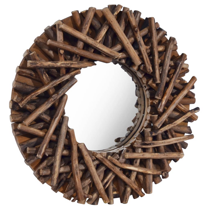 Rustic Round Wall Mirror with Handwoven Teak Frame - 40cm Diameter | Perfect for Bathroom, Living Room, and More - Premium  from Home Treasures - Just £54.99! Shop now at Home Treasures