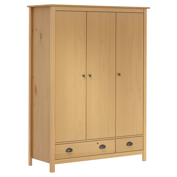 Solid Pine Three Door Wardrobe - Hill Collection, Spacious Storage with Drawers and Shelves, Honey Brown Finish - 127 x 50 x 170cm - Premium  from Home Treasures - Just £518.99! Shop now at Home Treasures