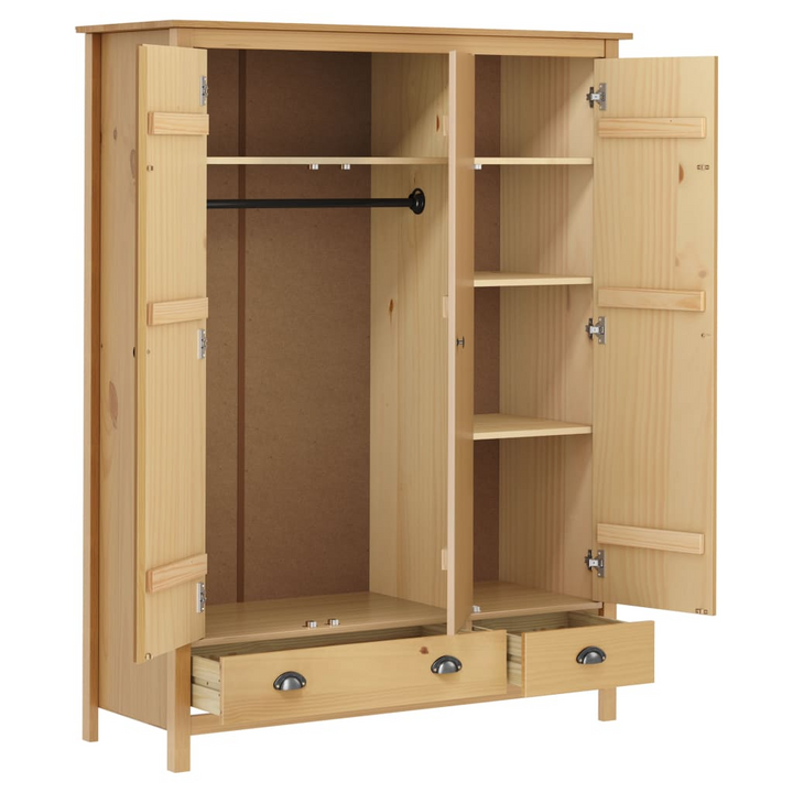 Solid Pine Three Door Wardrobe - Hill Collection, Spacious Storage with Drawers and Shelves, Honey Brown Finish - 127 x 50 x 170cm - Premium  from Home Treasures - Just £518.99! Shop now at Home Treasures