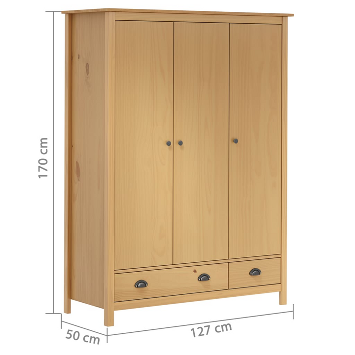 Solid Pine Three Door Wardrobe - Hill Collection, Spacious Storage with Drawers and Shelves, Honey Brown Finish - 127 x 50 x 170cm - Premium  from Home Treasures - Just £518.99! Shop now at Home Treasures