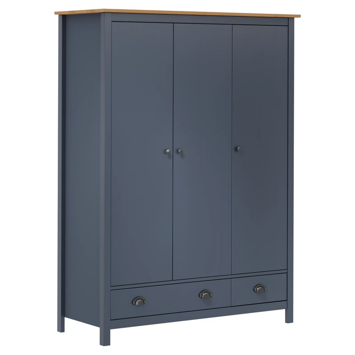 Solid Pine Hill Three Door Wardrobe in Elegant Grey - Spacious Storage with Drawers & Shelves, 127 x 50 x 170cm - Premium  from Home Treasures - Just £476.99! Shop now at Home Treasures