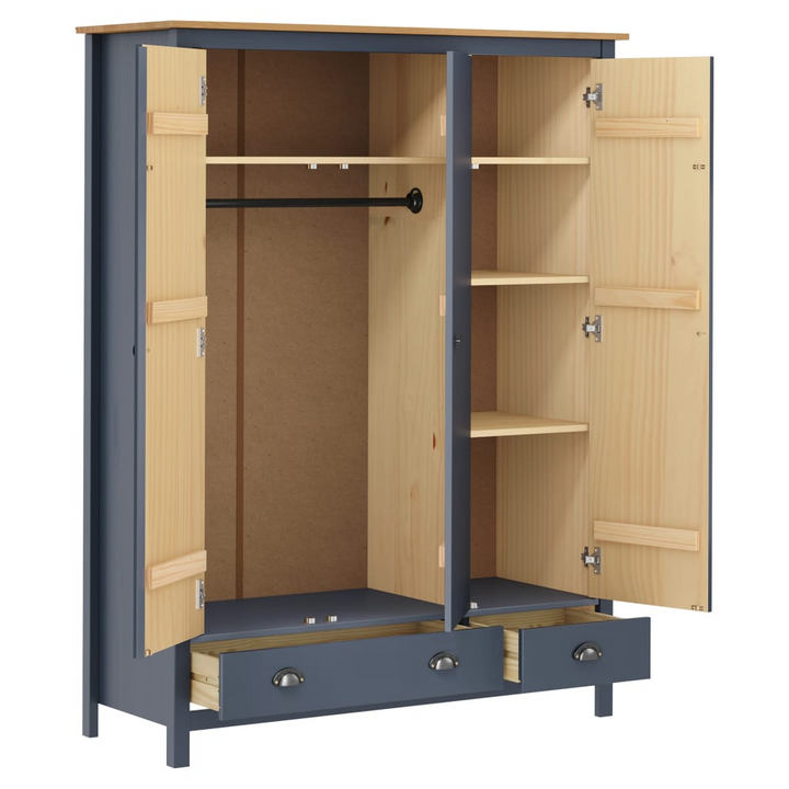 Solid Pine Hill Three Door Wardrobe in Elegant Grey - Spacious Storage with Drawers & Shelves, 127 x 50 x 170cm - Premium  from Home Treasures - Just £476.99! Shop now at Home Treasures