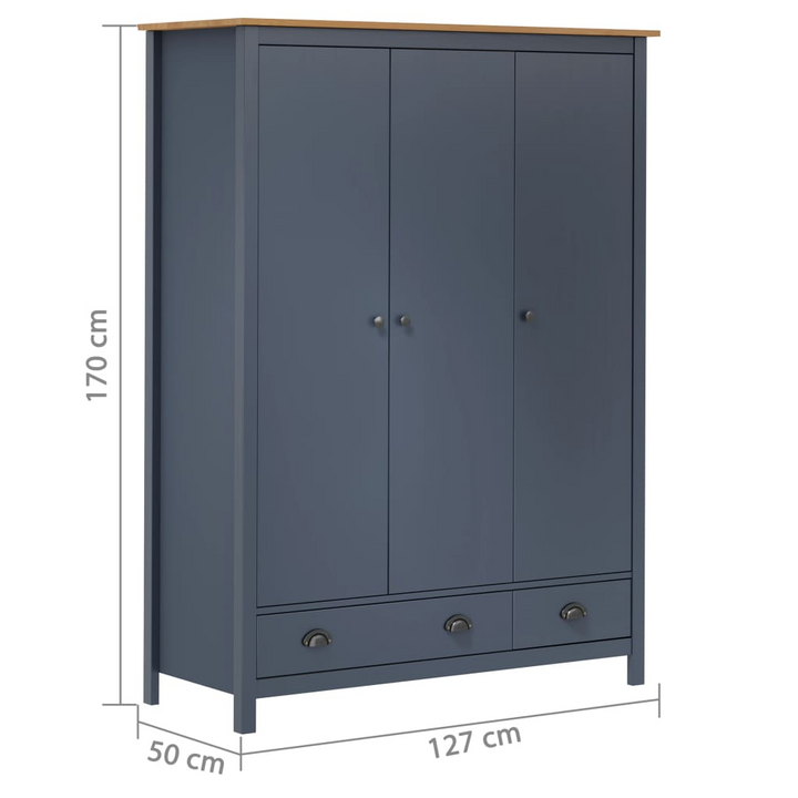 Solid Pine Hill Three Door Wardrobe in Elegant Grey - Spacious Storage with Drawers & Shelves, 127 x 50 x 170cm - Premium  from Home Treasures - Just £476.99! Shop now at Home Treasures