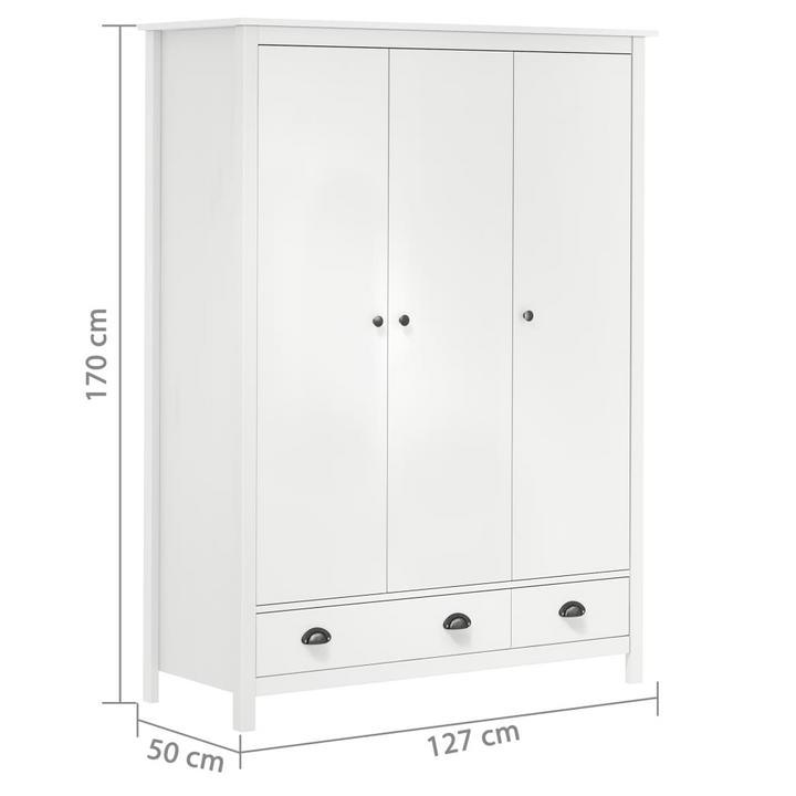 Solid Pine Hill Three Door Wardrobe in White - 127 x 50 x 170 cm - Modern & Spacious Storage Solution - Premium  from Home Treasures - Just £841.99! Shop now at Home Treasures