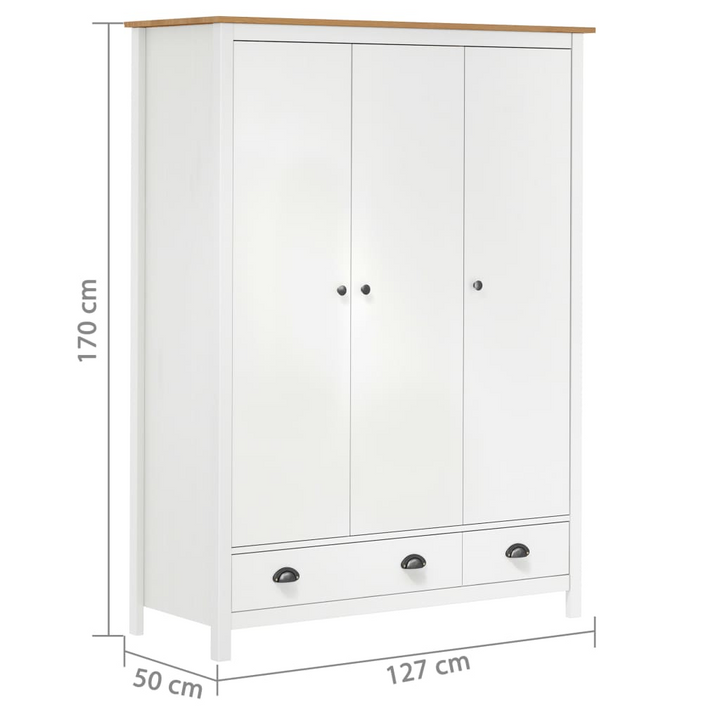 Elegant HILL Solid Pine 3-Door Wardrobe in White | Spacious Storage 127x50x170cm - Premium  from Home Treasures - Just £778.99! Shop now at Home Treasures