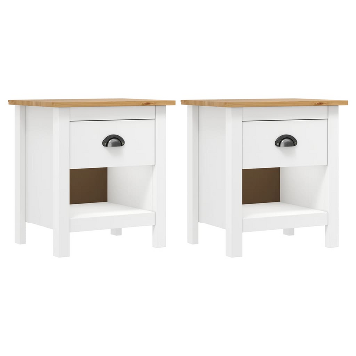 HILL Bedside Cabinets Set of 2 - Solid Pine Wood, 46x35x49.5 cm, Elegant White & Natural Finish - Premium  from Home Treasures - Just £83.99! Shop now at Home Treasures