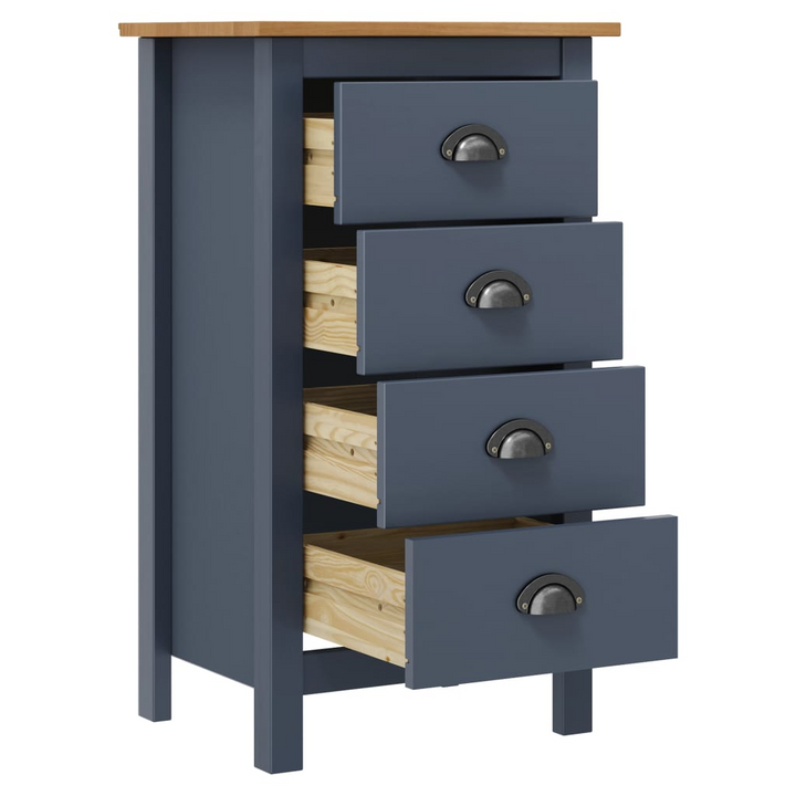 HILL Modern Sideboard in Grey - 4 Drawer Solid Pine Wood Cabinet 46x35x80 cm - Stylish Storage Solution - Premium  from Home Treasures - Just £75.99! Shop now at Home Treasures