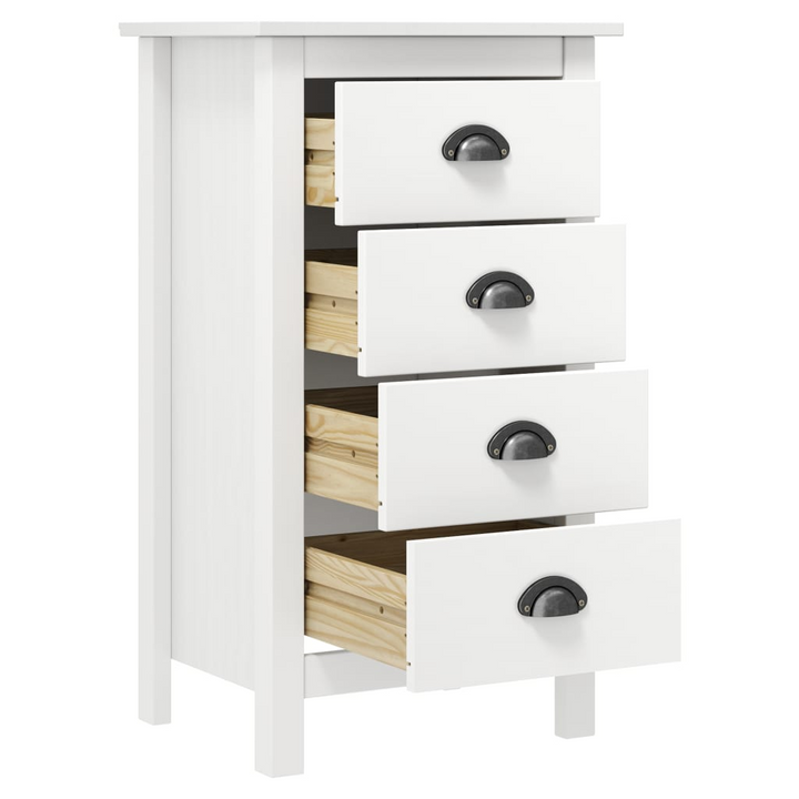 HILL Modern Sideboard in White - Elegant 4 Drawer Solid Pine Wood Storage Unit - 46x35x80 cm - Premium  from Home Treasures - Just £75.99! Shop now at Home Treasures