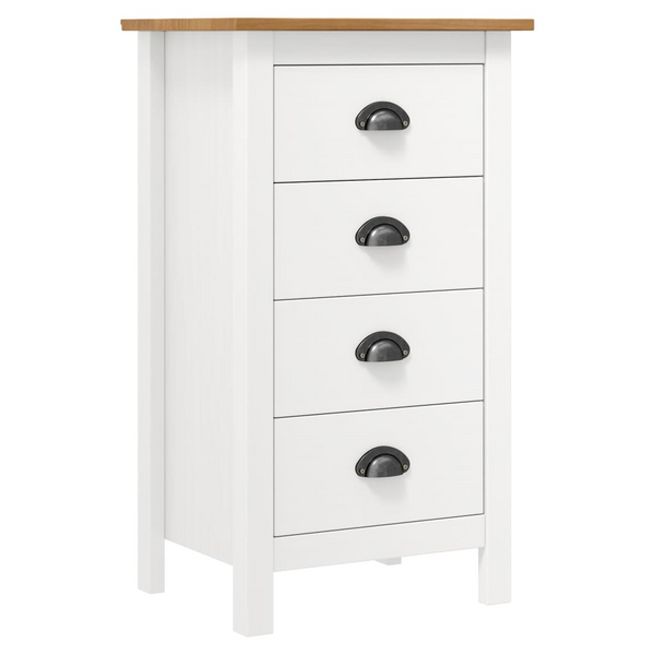 HILL Sideboard in White & Honey Brown, 46x35x80 cm, Solid Pine Wood Storage Cabinet with 4 Drawers - Elegant & Durable Home Organizer - Premium  from Home Treasures - Just £80.99! Shop now at Home Treasures