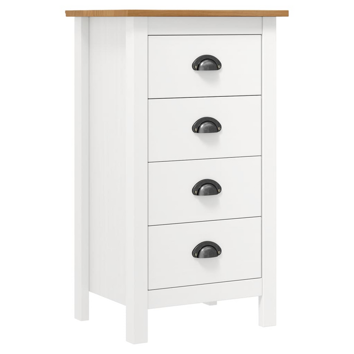 HILL Sideboard in White & Honey Brown, 46x35x80 cm, Solid Pine Wood Storage Cabinet with 4 Drawers - Elegant & Durable Home Organizer - Premium  from Home Treasures - Just £80.99! Shop now at Home Treasures