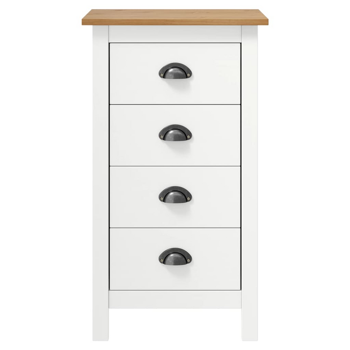 HILL Sideboard in White & Honey Brown, 46x35x80 cm, Solid Pine Wood Storage Cabinet with 4 Drawers - Elegant & Durable Home Organizer - Premium  from Home Treasures - Just £80.99! Shop now at Home Treasures