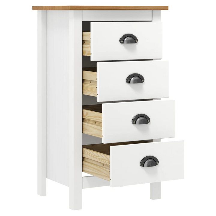 HILL Sideboard in White & Honey Brown, 46x35x80 cm, Solid Pine Wood Storage Cabinet with 4 Drawers - Elegant & Durable Home Organizer - Premium  from Home Treasures - Just £80.99! Shop now at Home Treasures