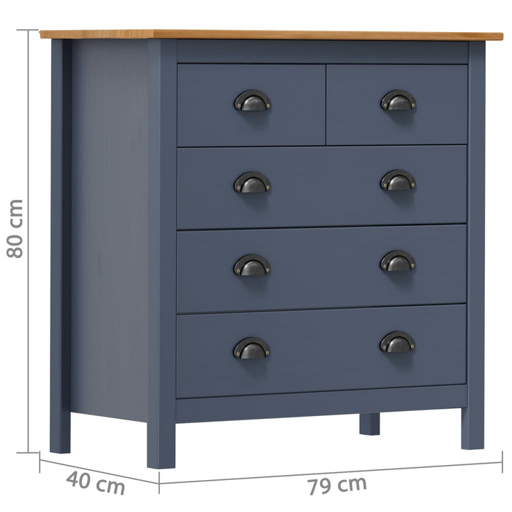 HILL Grey Sideboard 79x40x80 cm | Solid Pine Wood Storage Cabinet with 5 Drawers - Premium  from Home Treasures - Just £119.99! Shop now at Home Treasures