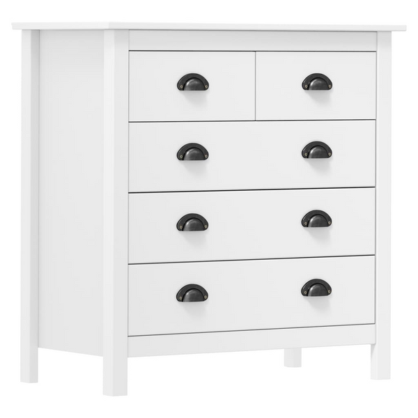 Stylish HILL Sideboard in White - Solid Pine Wood, 5 Drawers, 79x40x80 cm - Premium  from Home Treasures - Just £123.99! Shop now at Home Treasures