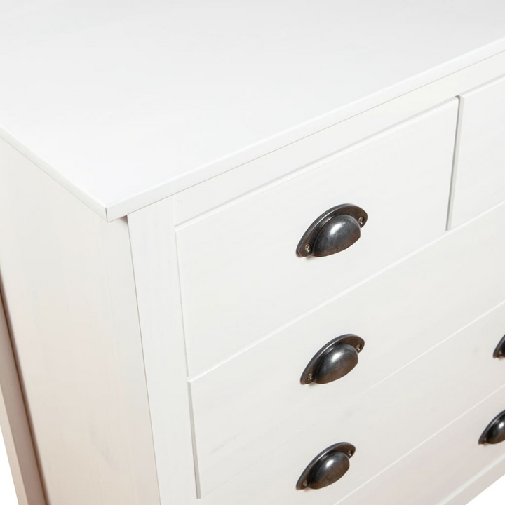 Stylish HILL Sideboard in White - Solid Pine Wood, 5 Drawers, 79x40x80 cm - Premium  from Home Treasures - Just £113.99! Shop now at Home Treasures