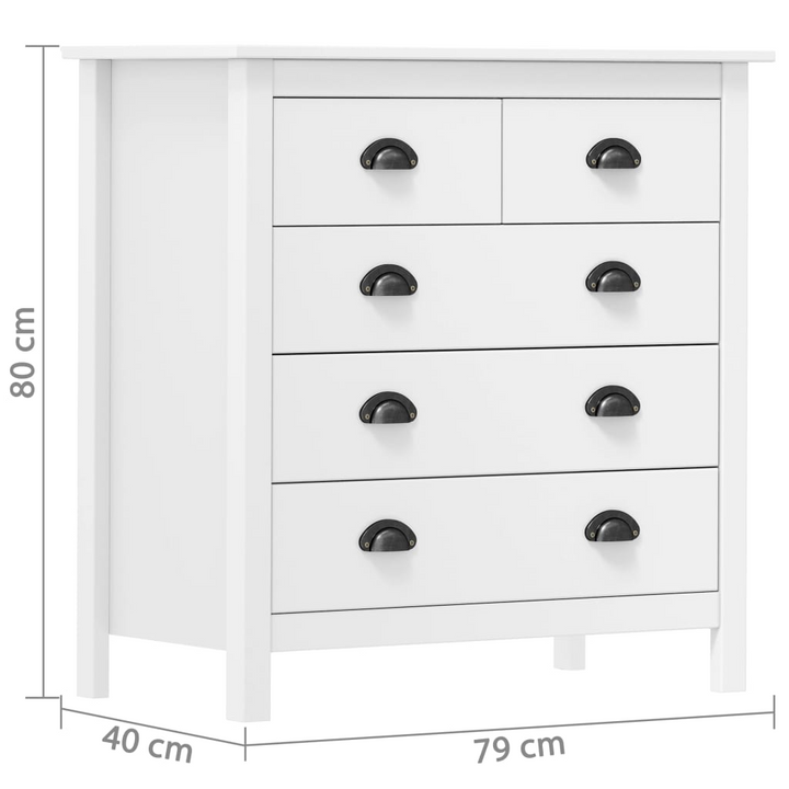 Stylish HILL Sideboard in White - Solid Pine Wood, 5 Drawers, 79x40x80 cm - Premium  from Home Treasures - Just £113.99! Shop now at Home Treasures