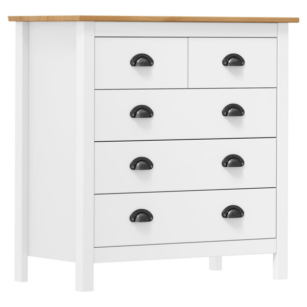 HILL White Sideboard 79x40x80 cm - Modern Compact Solid Pine Wood Storage Cabinet with 5 Drawers - Premium  from Home Treasures - Just £165.99! Shop now at Home Treasures