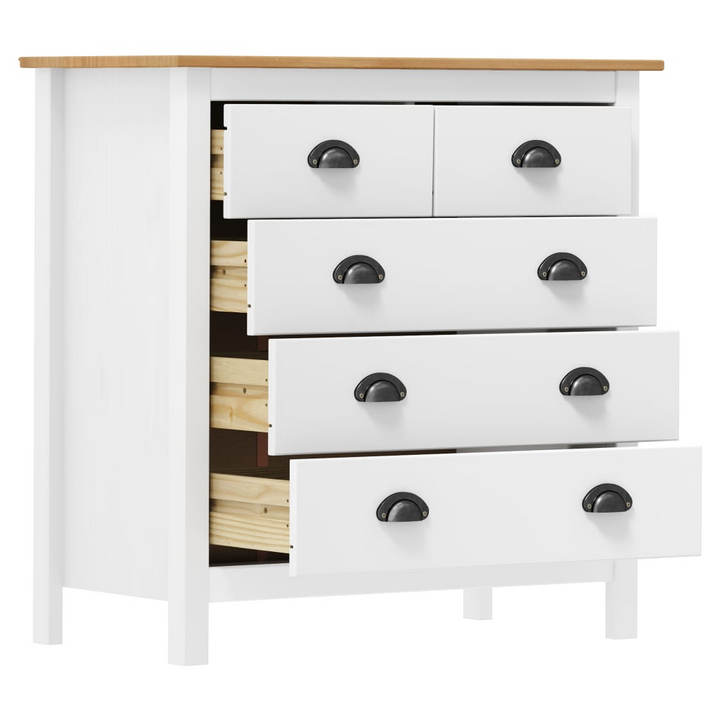 HILL White Sideboard 79x40x80 cm - Modern Compact Solid Pine Wood Storage Cabinet with 5 Drawers - Premium  from Home Treasures - Just £113.99! Shop now at Home Treasures