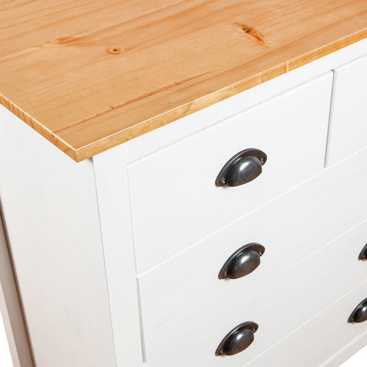 HILL White Sideboard 79x40x80 cm - Modern Compact Solid Pine Wood Storage Cabinet with 5 Drawers - Premium  from Home Treasures - Just £113.99! Shop now at Home Treasures