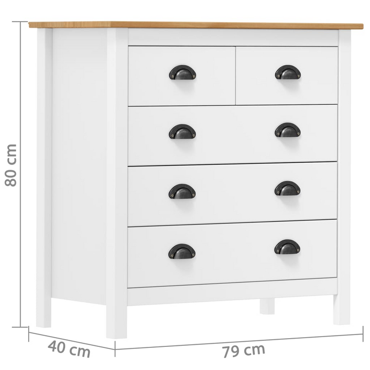 HILL White Sideboard 79x40x80 cm - Modern Compact Solid Pine Wood Storage Cabinet with 5 Drawers - Premium  from Home Treasures - Just £113.99! Shop now at Home Treasures