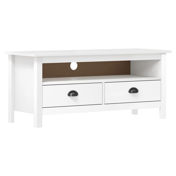 HILL TV Cabinet in White - Solid Pine Wood, 110x40x47 cm, Rustic Charm, Ample Storage - Premium  from Home Treasures - Just £107.99! Shop now at Home Treasures