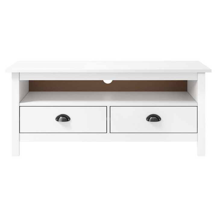 HILL TV Cabinet in White - Solid Pine Wood, 110x40x47 cm, Rustic Charm, Ample Storage - Premium  from Home Treasures - Just £107.99! Shop now at Home Treasures