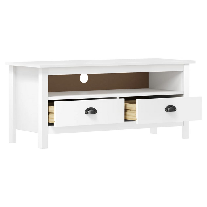 HILL TV Cabinet in White - Solid Pine Wood, 110x40x47 cm, Rustic Charm, Ample Storage - Premium  from Home Treasures - Just £107.99! Shop now at Home Treasures