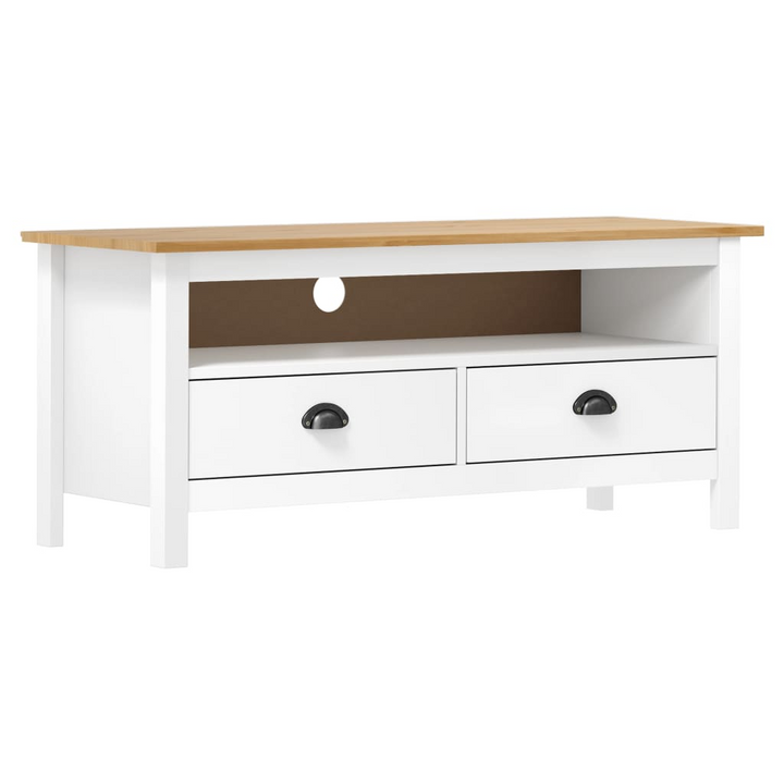 HILL TV Cabinet in White & Honey Brown - Solid Pine Wood, Rustic Style, 110x40x47 cm - Premium  from Home Treasures - Just £112.99! Shop now at Home Treasures