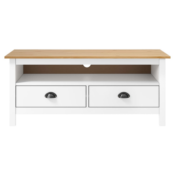 HILL TV Cabinet in White & Honey Brown - Solid Pine Wood, Rustic Style, 110x40x47 cm - Premium  from Home Treasures - Just £112.99! Shop now at Home Treasures