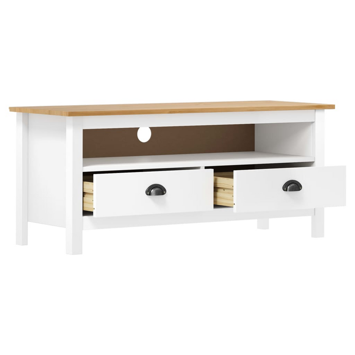 HILL TV Cabinet in White & Honey Brown - Solid Pine Wood, Rustic Style, 110x40x47 cm - Premium  from Home Treasures - Just £112.99! Shop now at Home Treasures