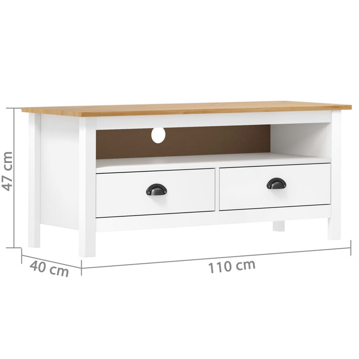 HILL TV Cabinet in White & Honey Brown - Solid Pine Wood, Rustic Style, 110x40x47 cm - Premium  from Home Treasures - Just £112.99! Shop now at Home Treasures