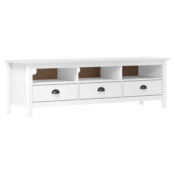 HILL TV Cabinet in White - 158x40x47 cm Solid Pine Wood, Retro Design with 3 Shelves & 3 Drawers - Premium  from Home Treasures - Just £129.99! Shop now at Home Treasures