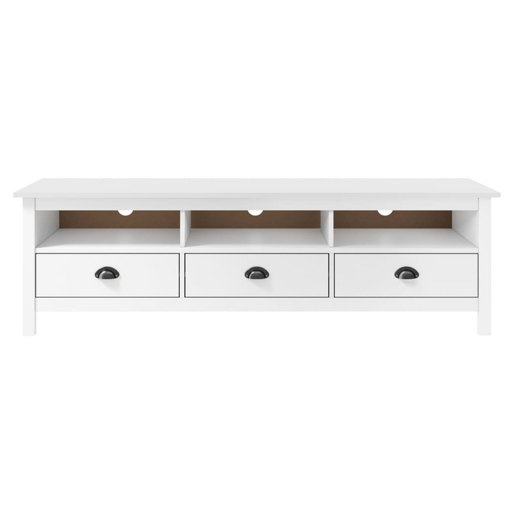 HILL TV Cabinet in White - 158x40x47 cm Solid Pine Wood, Retro Design with 3 Shelves & 3 Drawers - Premium  from Home Treasures - Just £129.99! Shop now at Home Treasures