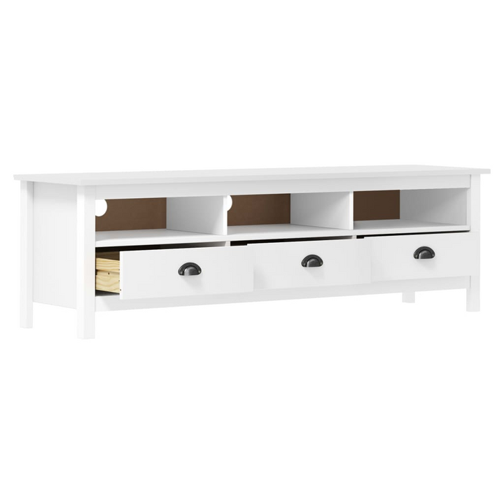 HILL TV Cabinet in White - 158x40x47 cm Solid Pine Wood, Retro Design with 3 Shelves & 3 Drawers - Premium  from Home Treasures - Just £129.99! Shop now at Home Treasures