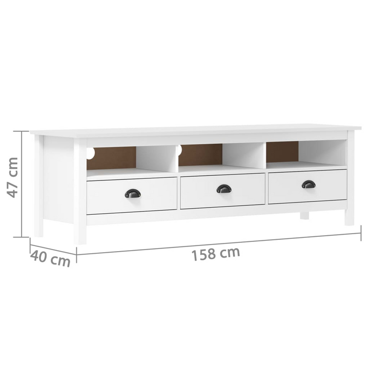 HILL TV Cabinet in White - 158x40x47 cm Solid Pine Wood, Retro Design with 3 Shelves & 3 Drawers - Premium  from Home Treasures - Just £129.99! Shop now at Home Treasures