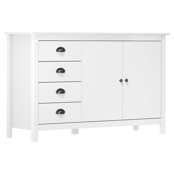 HILL White Sideboard – 130x40x80 cm | Solid Pine Wood | Elegant & Sturdy Storage Solution with 4 Drawers & 2 Doors - Premium  from Home Treasures - Just £174.99! Shop now at Home Treasures