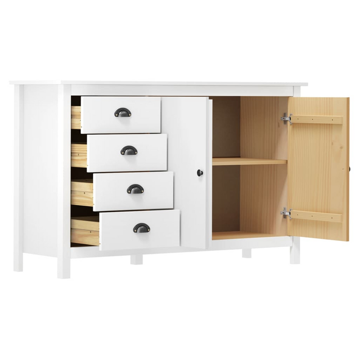 HILL White Sideboard – 130x40x80 cm | Solid Pine Wood | Elegant & Sturdy Storage Solution with 4 Drawers & 2 Doors - Premium  from Home Treasures - Just £174.99! Shop now at Home Treasures