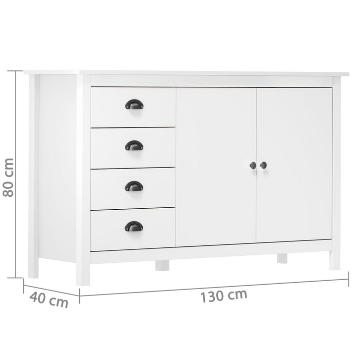 HILL White Sideboard – 130x40x80 cm | Solid Pine Wood | Elegant & Sturdy Storage Solution with 4 Drawers & 2 Doors - Premium  from Home Treasures - Just £174.99! Shop now at Home Treasures