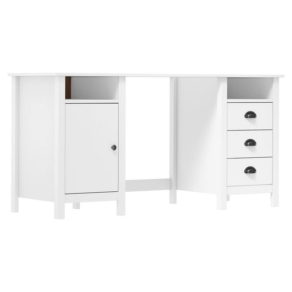 HILL White Desk 150x50x74 cm - Solid Pine Wood Writing Table with Storage Drawers & Compartments - Premium  from Home Treasures - Just £171.99! Shop now at Home Treasures